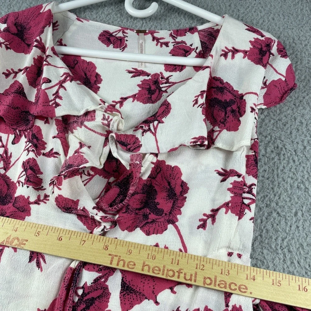 Free People French Quarter Ruffled Mini Wrap Dress Size small Red white Fairycor - Picture 9 of 13